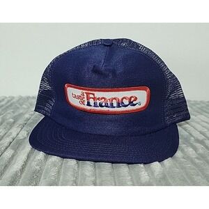 VTG Blue Nylon Mesh Trucker Hat Cap Snapback A Taste Of France Patch USA Foam